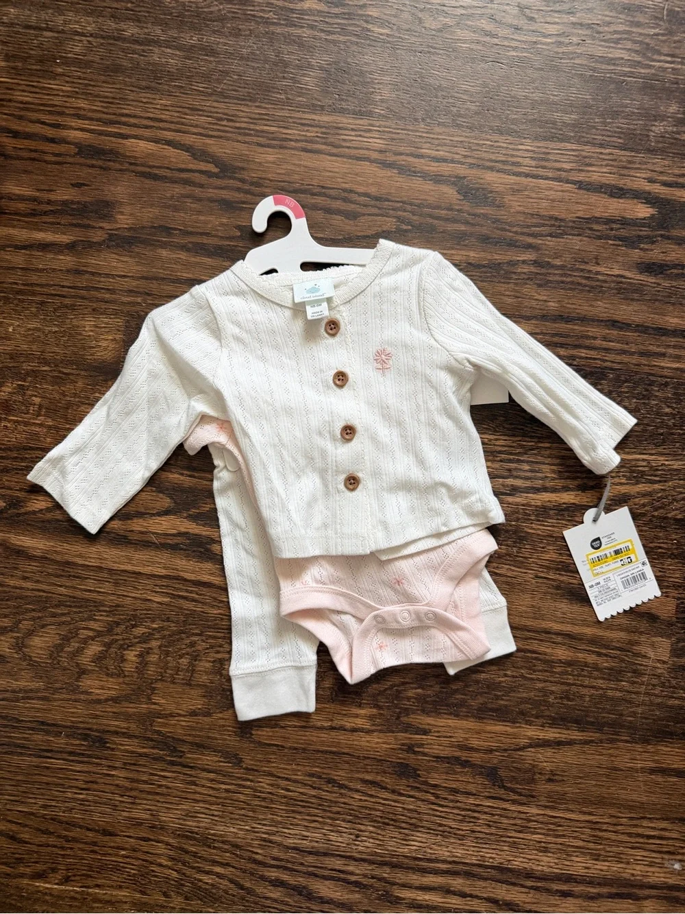 Cloud Island Baby Girls’ 3 piece floral pointelle knit outfit Newborn